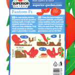 opis paradajza fantom f1 i ilustracija instrukcija za sadnju sa slonicem na zadnjoj strani kesice